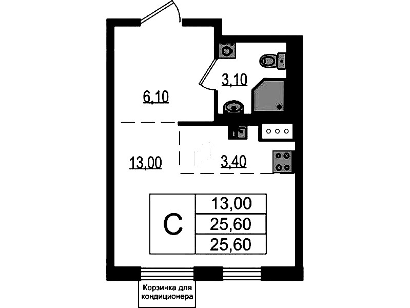 Квартира студия 25.6 м², 3/7 эт., ЖК «Курортный квартал»